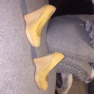 💯Authentic Saint Laurent Gold Suede Wedge